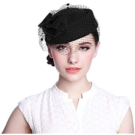 Aniwon Pillbox Hat Wedding Hat Caps With Veil Vintage Bow Fascinator