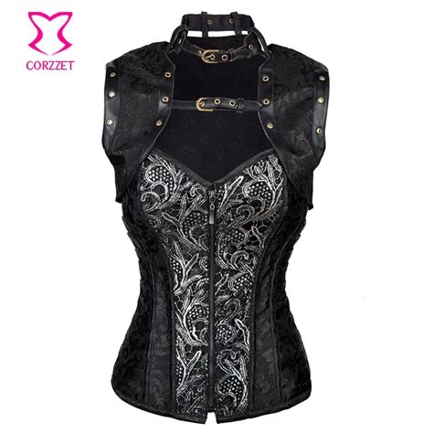 Women Black Leather Corset Jacket Female Synthetic Sexy Leather Steampunk Slim Zipper Burlesque