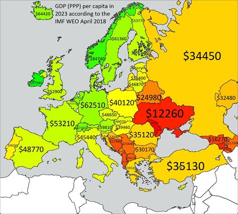 Map Of European Countries In 2023 By Gdp Per Capita Ppp Projections