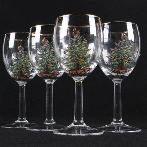Spode Christmas Tree Wine Glasses Ebth