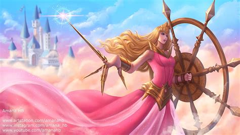 Aurora Amana Hb Pink Art Dress Luminos Brown Fantasy Girl Sleeping Beauty Hd Wallpaper