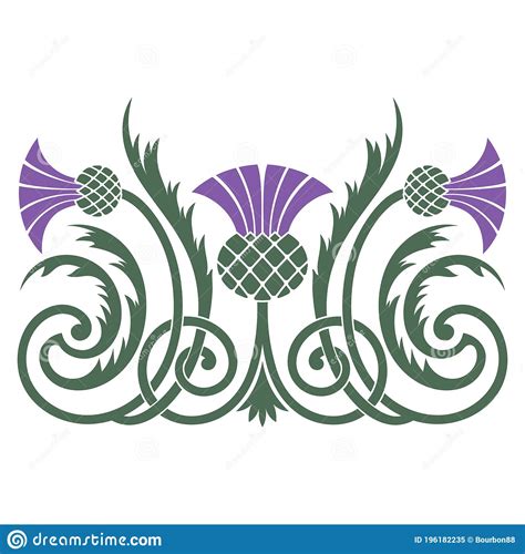 Design Of Leaves And Flowers Of The Thistle In Celtic Style Stock