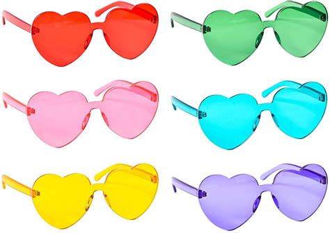 6 Pack Heart Shaped Rimless One Piece Sunglasses