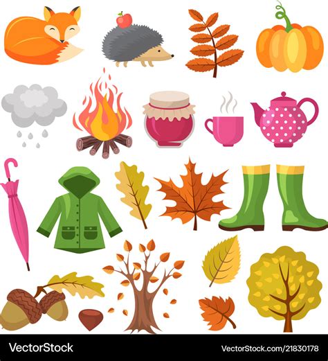 Autumn Icon Set Various Symbols Of Autumn Vector Image