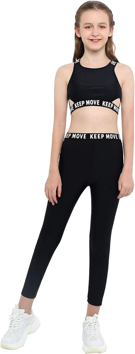 Zdhoor Kids Girls Cutout Crop Top Bra Yoga Pants Leggings 2 Piece