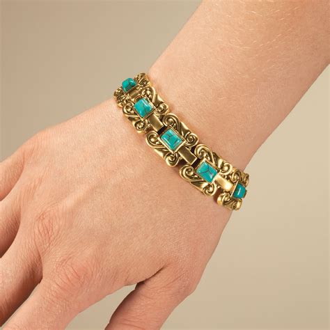 Goldtone Magnetic Turquoise Bracelet Magnetic Jewelry Easy Comforts