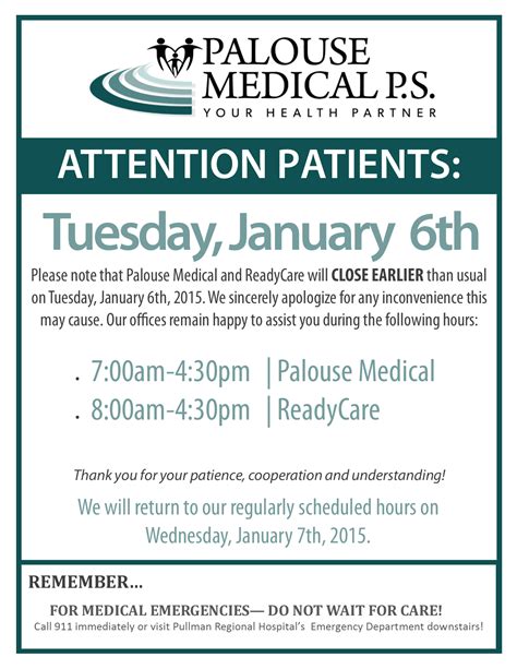 Our Offices Are Closing Early On 162015 Palouse Medical
