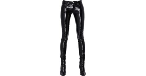 saint laurent low rise faux patent leather pants in black lyst