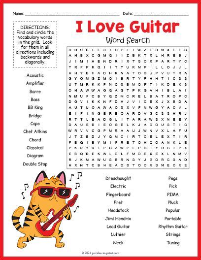Free Printable Guitar Word Search Free Printable Word Searches Free