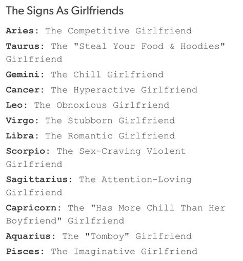 The signs as girlfriends | Zodiac signs aquarius, Zodiac signs sagittarius, Zodiac signs horoscope