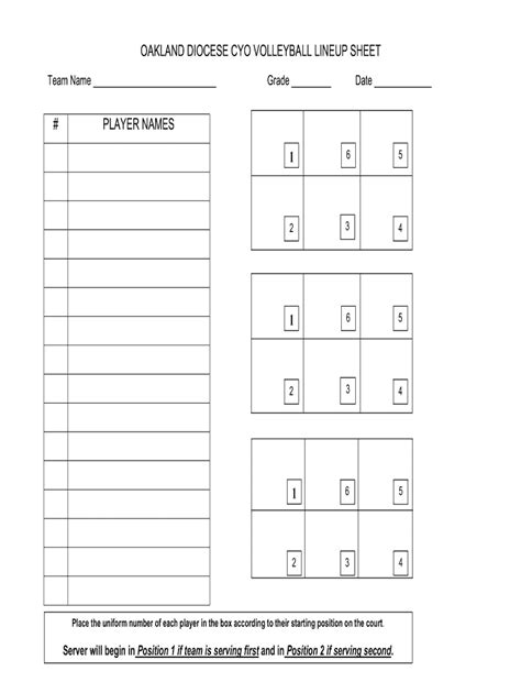 Volleyball Lineup Sheet Fillable Form Printable Forms Free Online