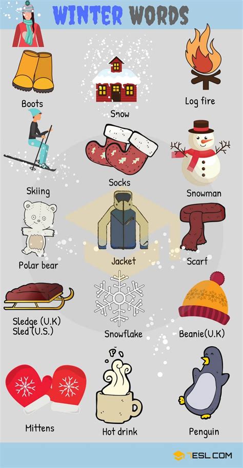 Winter Vocabulary 100 Useful Winter Words In English 7esl Winter