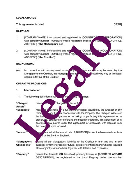 Legal Charge Document Template - Download Charge Against Property