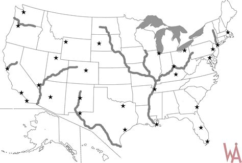 Blank Us Map With Rivers Map Vector