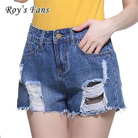Roys Fans Women Short Jeans Blue Hole Sexy Fashion Mini Length Jeans