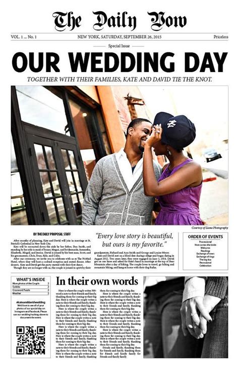 Newspaper Wedding Program Personalized 11x17 Inches Digital Download