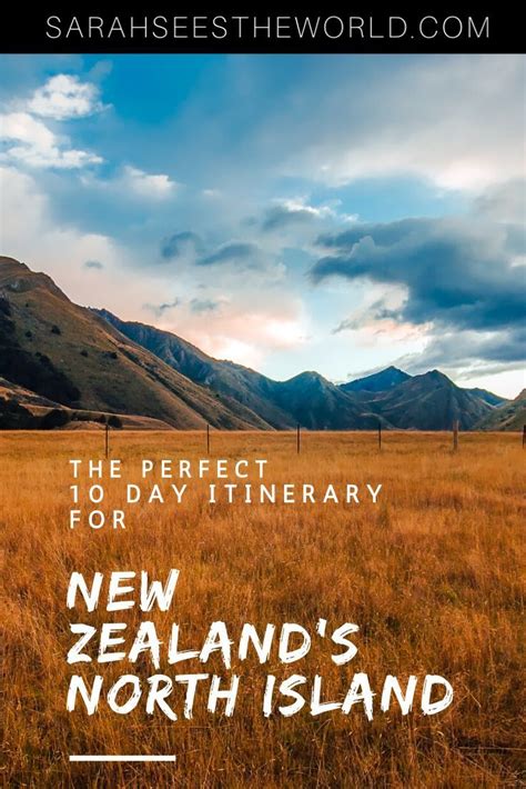 A Field With The Words New Zealands North Island On It And Mountains