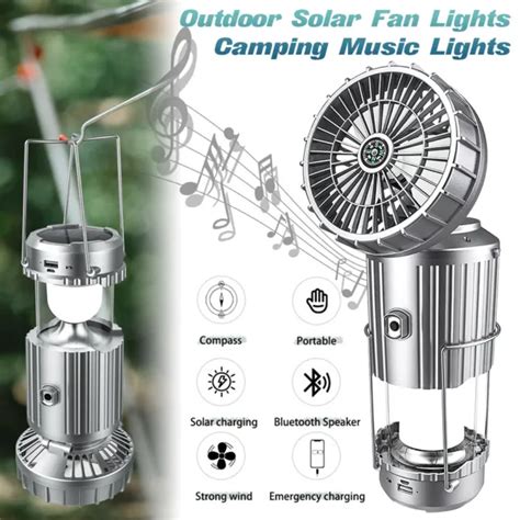 Solar Camping Fan With Led Lantern Portable Tent Fan With Hanging Hook