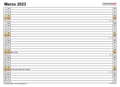 Calendario Marzo 2023 Para Imprimir