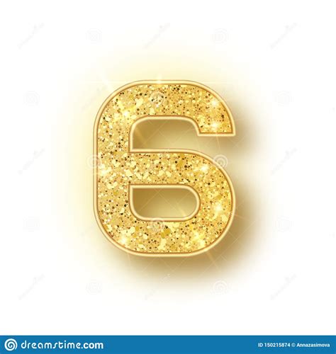 Gold Glitter Alphabet Numbers 6 With Shadow Vector Realistick Shining