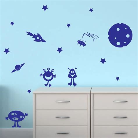 Hwhd Carton Alien Stars Planet Space Rocket Wall Sticker Wall Decal