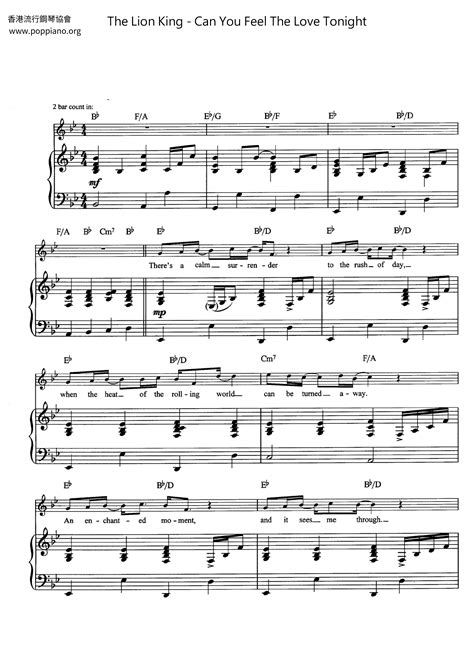 From the very first note, once draws you in and never lets go. Elton John-The Lion King - Can You Feel The Love Tonight Sheet Music pdf, - Free Score Download ★
