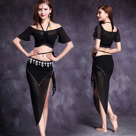 Girls Belly Dance Suit Sexy Mesh Short Sleeves Topskirt 2pcs Belly Dance Set For Women Belly