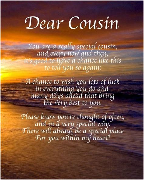 Personalised Dear Cousin Poem Birthday Christmas T Present