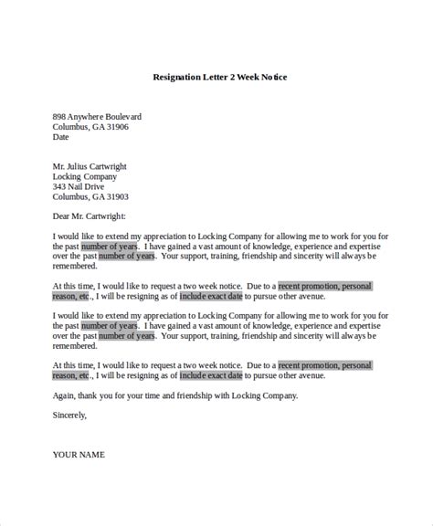 Resignation Letter Samples 2 Weeks Notice For Your Needs Letter