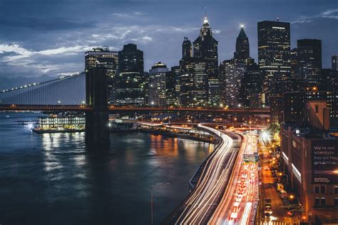 Free Download Bridge Lights Night Usa City New York City Wallpaper