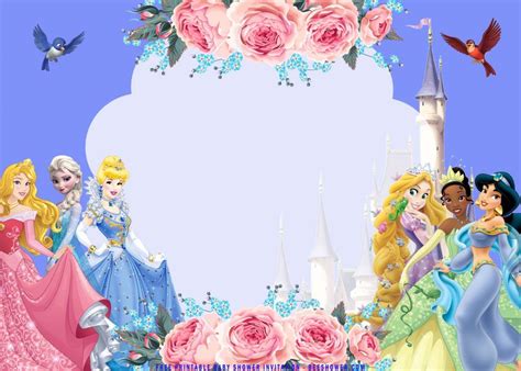 Free Printable Floral Disney Princess Baby Shower Invitation