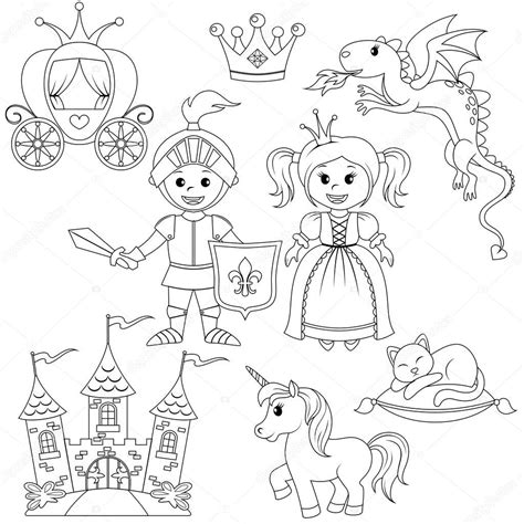 Fairytale prinses, ridder, kasteel, vervoer, Eenhoorn, kroon, draak
