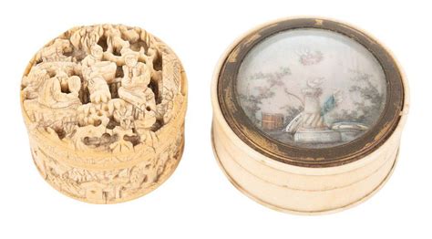 Miniature Ivory Trinket Boxes With Intricate Carvings And Paintings