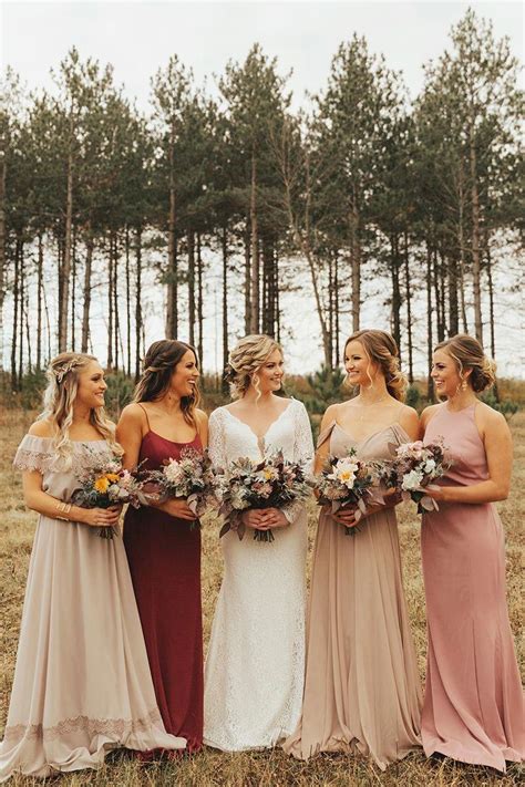 Mismatched Bridesmaids Fall Wedding Colors Burgundy And Taupe Wedding