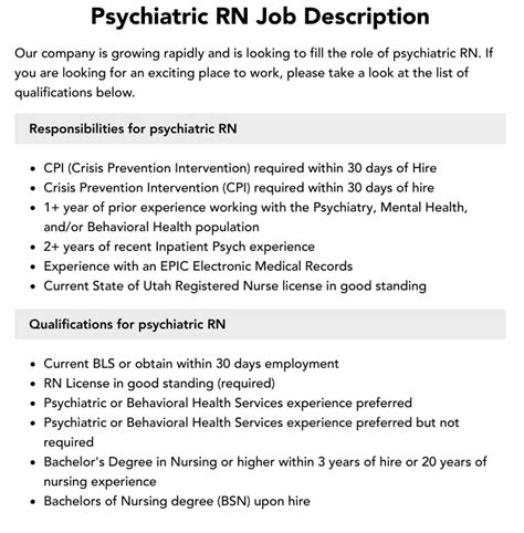 Psychiatric Rn Job Description Velvet Jobs