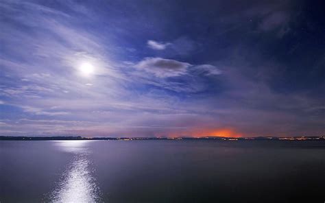 Lake Night Sky Moon Sea Cloud Wallpapers Hd Desktop And Mobile