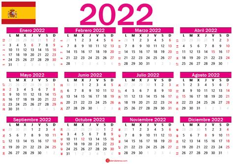 Calendario 2022 Numeros Grandes 2022 Spain