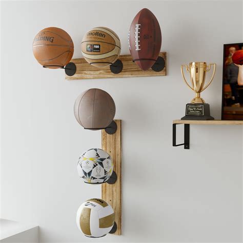 Woodpalla Wall Mount Rustic Basketball Holder Football Display Rack