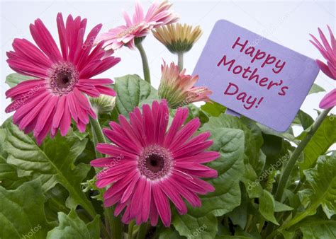 Het springkasteel stond nog op onze speelplaats na de opendeurdag. Gelukkige moederdag met bloemen — Stockfoto © brookefuller ...