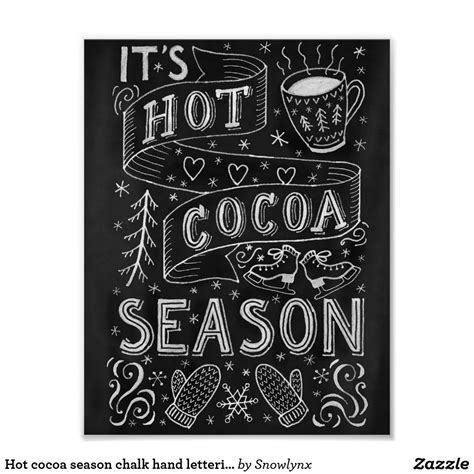 Hot Cocoa Season Chalk Hand Lettering Quote Poster Cafe Chalkboard Blackboard Art Chalkboard