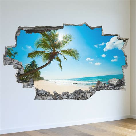 Tropical Palm Tree Beach Island 3d Wall Mural Photo