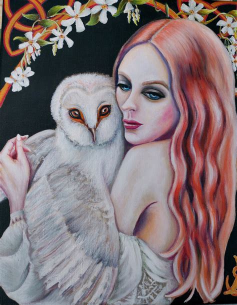 Woman And Owl Original Painting Celtic Artmythologygoddess Etsy