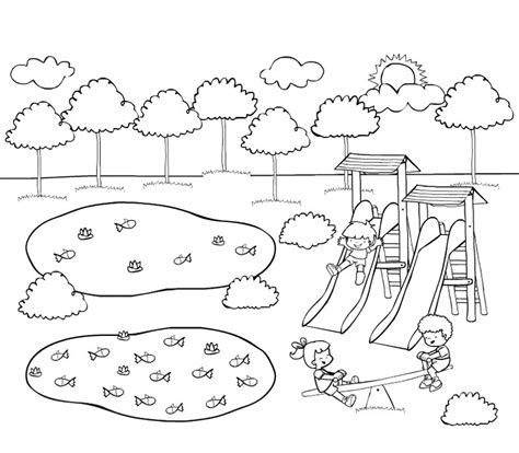 Primeramente, dividimos a los niños por parejas, estos tienen que examinarse la cara para posteriormente uno de ellos álbum de juegos recreativos. Imprimir: Dibujo de niños jugando en el parque para pintar