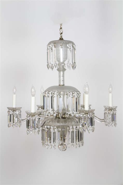 6 Arm Frosted Crystal Gasolier Appleton Antique Lighting