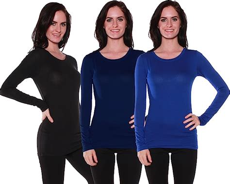 Active Basic Athletic Fitted Long Sleeves Crew Neck Tshirt Top Tee 3 Pack Royal