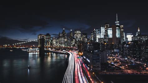 Download Wallpaper 1366x768 New York City Night Road Buildings