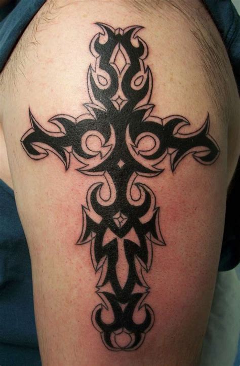 Black Ink Tribal Cross Tattoo On Arm Tattooimages Biz