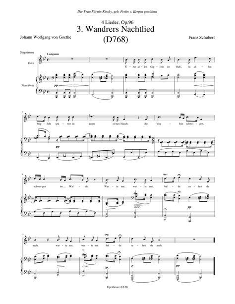 schubert franz 4 lieder op 96 no 3 wandrers nachtlied d 768 sheet music for piano