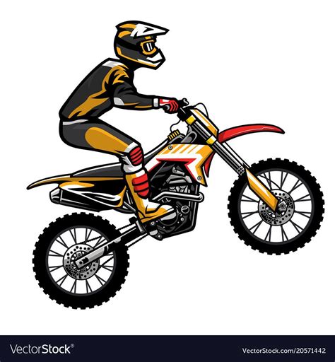 Motocross Rider Jumping Vector Image On Vectorstock In 2020 Motocross