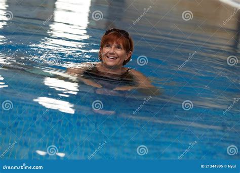 Happy Mature Woman In Swimming Pool Stock Image Image Of Boomer